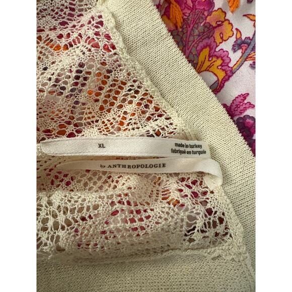 By Anthropologie Sheer Open-Stitch Ruffle XL Pullover Sweater Cream Fairycore - Picture 11 of 12